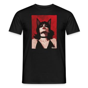 Verführerische Frau mit Katzenohren - Männer T-Shirt - Schwarz - Vorne - AI Model Male 178 light (178cm)