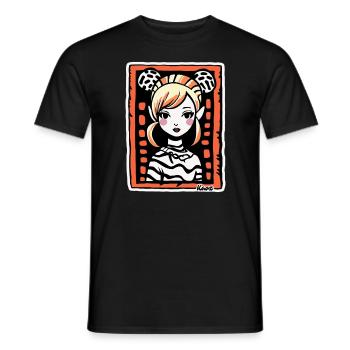 Stylized Cartoon Portrait – Artful Woman - Men's T-Shirt - black - Front - AI Model Male 178 light (178cm)