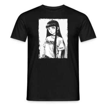 Japanese Cartoon Girl and Politics - Men's T-Shirt - black - Front - AI Model Male 178 light (178cm)