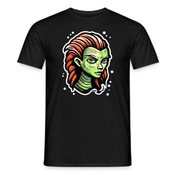 Green Alien Woman – Sci-Fi Tattoo Style - Men's T-Shirt - black - Front - AI Model Male 178 light (178cm)
