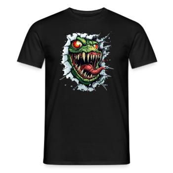 Wild monster breaks through the wall - Men's T-Shirt - black - Front - AI Model Male 178 light (178cm)