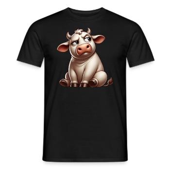 Dessin animé vache sceptique taureau drôle bande dessinée - T-shirt homme - noir - Devant - AI Model Male 178 light (178cm)