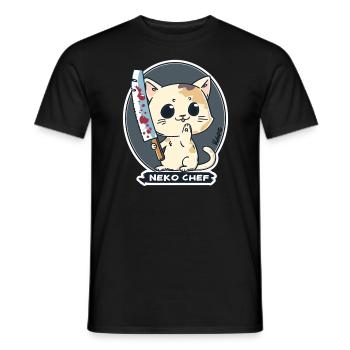 Neko Chef - Chat effronté avec couteau de chef - T-shirt homme - noir - Devant - AI Model Male 178 light (178cm)