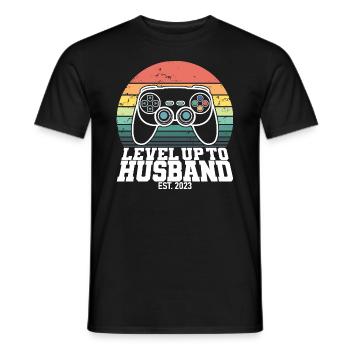 Level Up To Husband Est. 2023 Gaming Gamer - T-shirt homme - noir - Devant - AI Model Male 178 light (178cm)