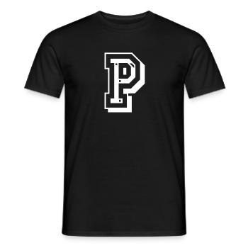Lettre P en police universitaire de l'Université Uni USA - T-shirt homme - noir - Devant - AI Model Male 178 light (178cm)