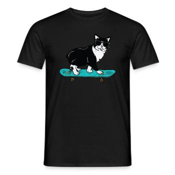 Funny Cat Skateboarding - Men's T-Shirt - black - Front - AI Model Male 178 light (178cm)