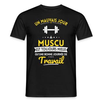 Mauvais jour de muscu mieux que journée travail - T-shirt homme - noir - Devant - AI Model Male 178 light (178cm)