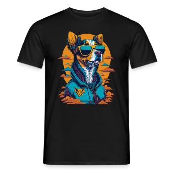 Dog with sunglasses and hoodie illustration - Men's T-Shirt - black - Front - AI Model Male 178 light (178cm)