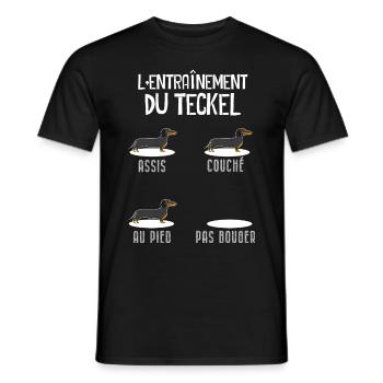 L'Entrainement Du Teckel Humour Petit Chien Mignon - T-shirt homme - noir - Devant - AI Model Male 178 light (178cm)