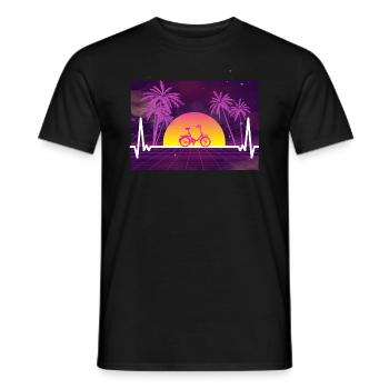 Klapprad in Retrowave mit einem Herzschlag. - Männer T-Shirt - Schwarz - Vorne - AI Model Male 178 light (178cm)