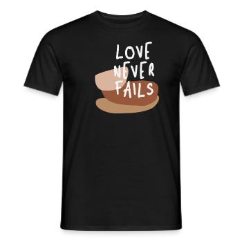 L’amour ne périt jamais - Citation chrétienne intemporelle - T-shirt homme - noir - Devant - AI Model Male 178 light (178cm)