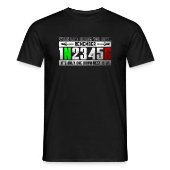 1N23456 Motorradschaltung Motorrad Biker Geschenk - Männer T-Shirt - Schwarz - Vorne - AI Model Male 178 light (178cm)