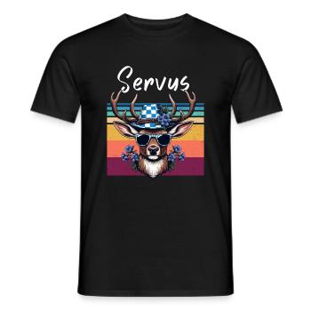 Bayern Servus Hirsch Blau-Weiß Sonnenbrille Lustig - Männer T-Shirt - Schwarz - Vorne - AI Model Male 178 light (178cm)