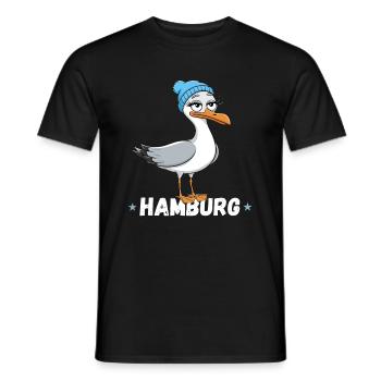 Hambourg Hamburger Seagull Bonnet Mer du Nord Dessin animé - T-shirt homme - noir - Devant - AI Model Male 178 light (178cm)