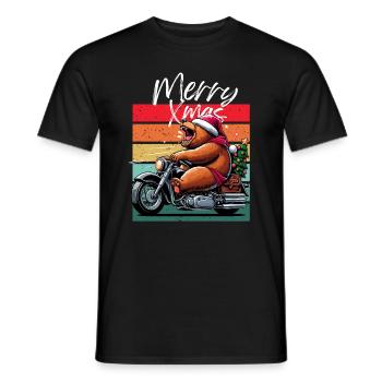 Joyeux Noël Moto Moto Ours Rétro Noël - T-shirt homme - noir - Devant - AI Model Male 178 light (178cm)