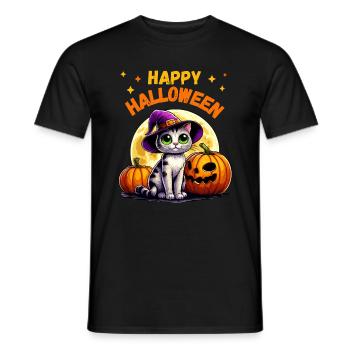 Halloween Cat Witch Hat Pumpkin Stars Cute - Men's T-Shirt - black - Front - AI Model Male 178 light (178cm)