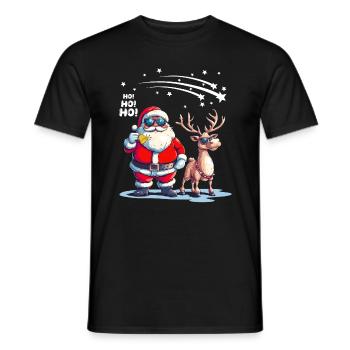 Cool Santa Claus with Reindeer Says Ho Ho Ho - Men's T-Shirt - black - Front - AI Model Male 178 light (178cm)