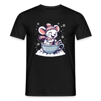 Niedliche Maus fährt Schlitten im Schnee Lustig - Männer T-Shirt - Schwarz - Vorne - AI Model Male 178 light (178cm)