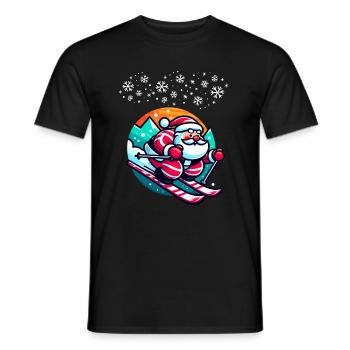 Christmas Skiing Santa Claus Winter Snow - Men's T-Shirt - black - Front - AI Model Male 178 light (178cm)