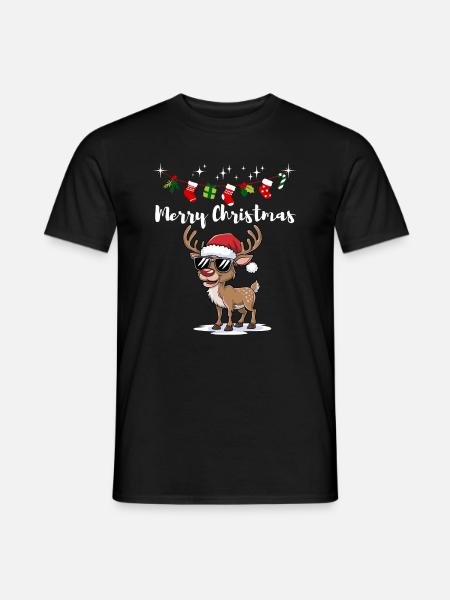 Weihnachten Rentier Weihnachtsmütze Sterne Lustig - Männer T-Shirt - Schwarz