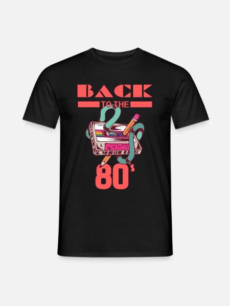 Zurück in die 80er Jahre mit Musikkassette - Männer T-Shirt - Schwarz