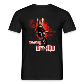 Raging hare on mountain bike: no risk no fun - Men's T-Shirt - black - Front - AI Model Male 178 light (178cm)