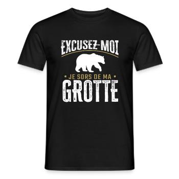 Humour | Excusez-moi je sors de ma grotte - T-shirt homme - noir - Devant - AI Model Male 178 light (178cm)