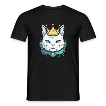 Cute cartoon cat wearing a crown vector style - Men's T-Shirt - black - Front - AI Model Male 178 light (178cm)