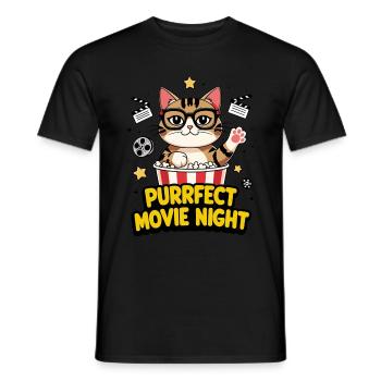Soirée cinéma parfaite avec chat - T-shirt homme - noir - Devant - AI Model Male 178 light (178cm)