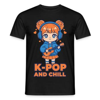 K-POP AND CHILL Cute Korean Kpop Music Anime Girl - Men's T-Shirt - black - Front - AI Model Male 178 light (178cm)