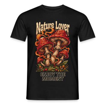 Nature Lover Pilz - Enjoy the Moment - Men's T-Shirt - black - Front - AI Model Male 178 light (178cm)