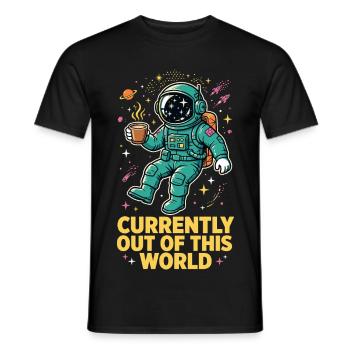 Astronaut mit Kaffee im Weltall - Männer T-Shirt - Schwarz - Vorne - AI Model Male 178 light (178cm)