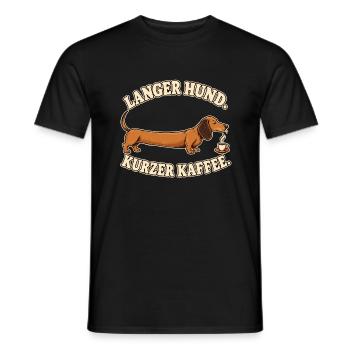 Dackel mit Espresso – Langer Hund, kurzer Kaffee - Männer T-Shirt - Schwarz - Vorne - AI Model Male 178 light (178cm)