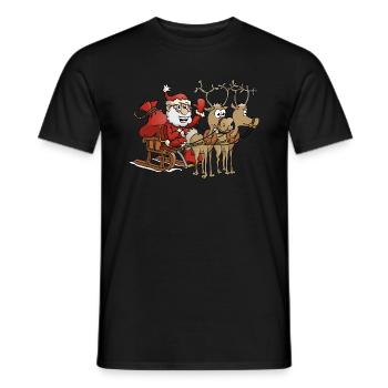 Froher Weihnachtsmann mit zwei Rentieren - Männer T-Shirt - Schwarz - Vorne - AI Model Male 178 light (178cm)
