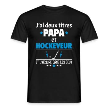 Deux titres papa et hockeyeur, fête des pères,noël - T-shirt homme - noir - Devant - AI Model Male 178 light (178cm)