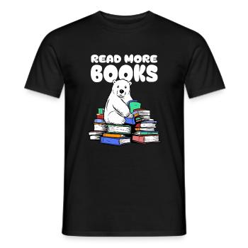 Polar bear loves literature and sits on books - Men's T-Shirt - black - Front - AI Model Male 178 light (178cm)