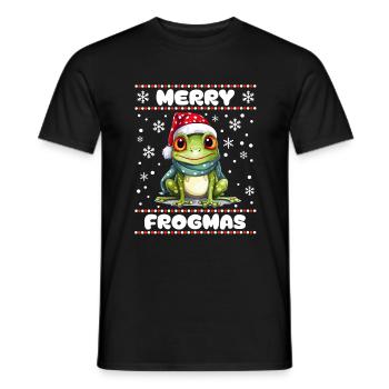 Cute Frog Wishes Merry Christmas - Men's T-Shirt - black - Front - AI Model Male 178 light (178cm)