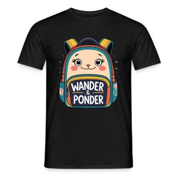 Wander & Ponder - Abenteuer Rucksack - Männer T-Shirt - Schwarz - Vorne - AI Model Male 178 light (178cm)