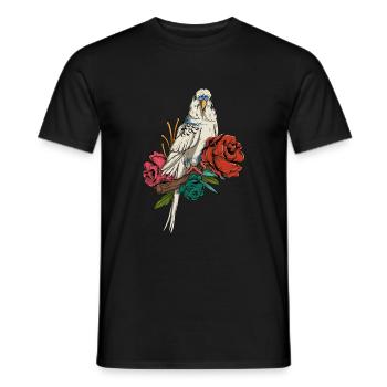 Budgie & Flowers - Cute Nature Budgerigar Bird - Men's T-Shirt - black - Front - AI Model Male 178 light (178cm)
