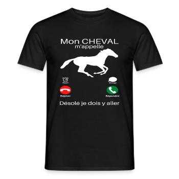 T shirt cheval mon cheval m'appelle humour cadeau. - T-shirt homme - noir - Devant - AI Model Male 178 light (178cm)
