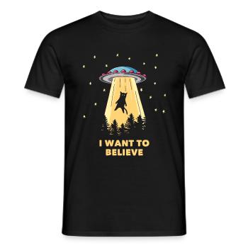 Cadeau X-Files drôle de conspiration de chats UFO - T-shirt homme - noir - Devant - AI Model Male 178 light (178cm)