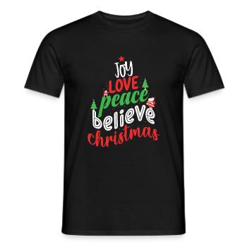 Joy Love Peace Believe Christmas tree - Männer T-Shirt - Schwarz - Vorne - AI Model Male 178 light (178cm)