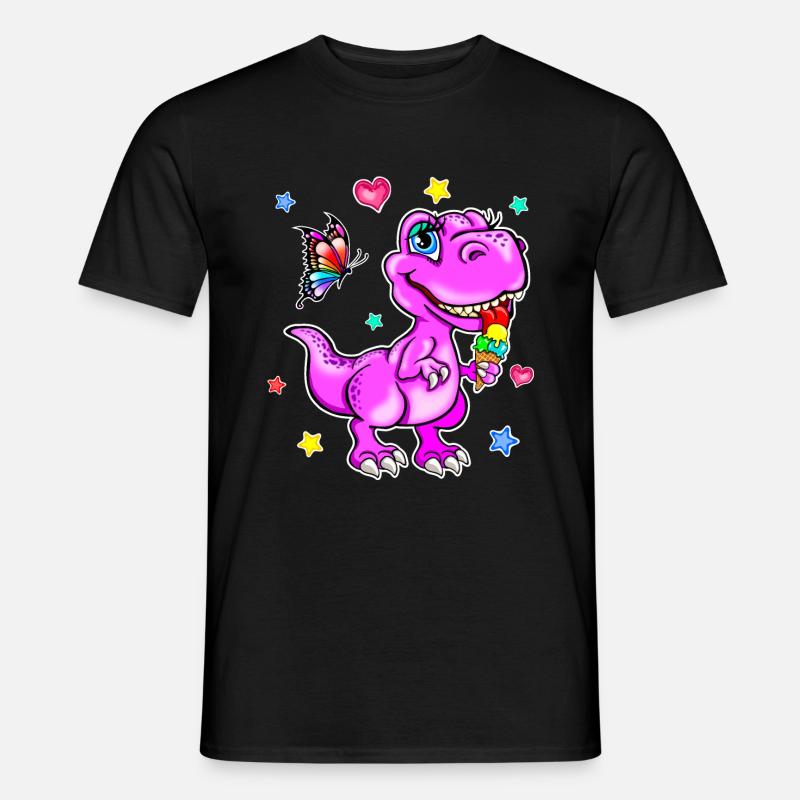 Rosa Dinosaurier mit Eiscreme - Männer T-Shirt - Schwarz