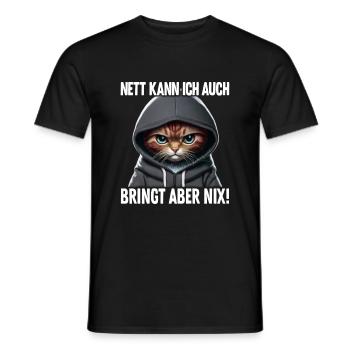 Spruch Katze Geschenk - Nett kann ich auch bringt - Männer T-Shirt - Schwarz - Vorne - AI Model Male 178 light (178cm)