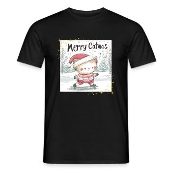 Christmas Cat Merry Catmas Winter Snow Sweet - Men's T-Shirt - black - Front - AI Model Male 178 light (178cm)