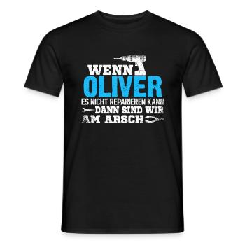 OLIVER - kann es reparieren - Männer T-Shirt - Schwarz - Vorne - AI Model Male 178 light (178cm)