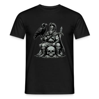 Wikinger mit Schwert und Rabe auf Schädel - Männer T-Shirt - Schwarz - Vorne - AI Model Male 178 light (178cm)