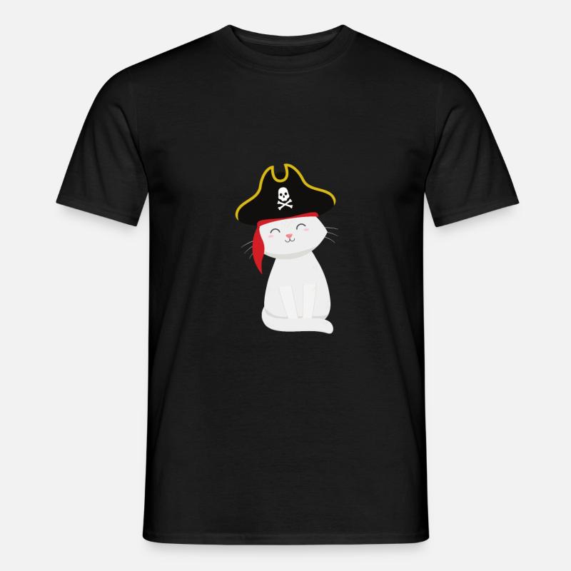 Süße Katze mit Piratenhut - Männer T-Shirt - Schwarz