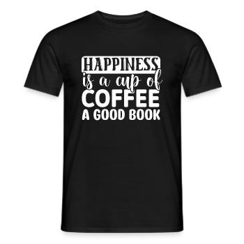 Happiness is a cup of Coffee a Good Book - Männer T-Shirt - Schwarz - Vorne - AI Model Male 178 light (178cm)