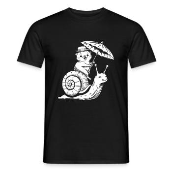 Funny otter with parasol sitting on snail - Men's T-Shirt - black - Front - AI Model Male 178 light (178cm)